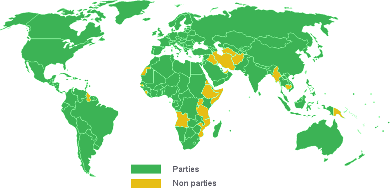 Carte des pays signataires de la Convention de Berne